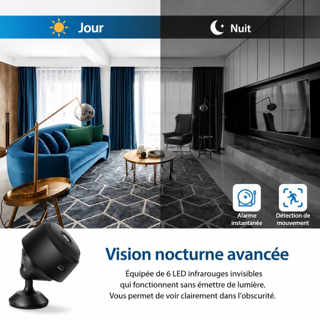 Mini Caméra de Surveillance WIFI FHD, Interieur/extérieur sans Fil