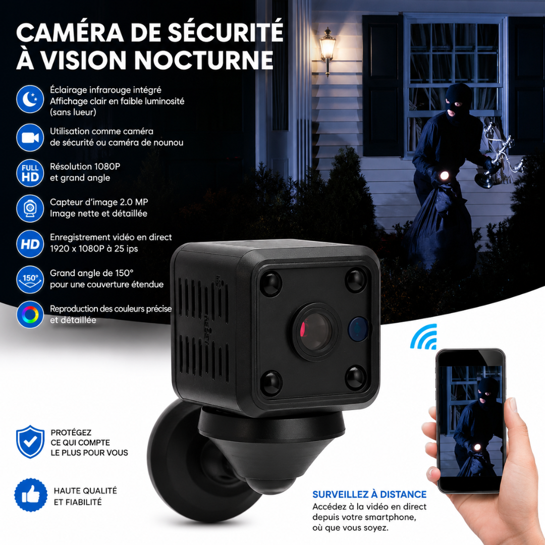 Caméra de Sécurité, Caméra IP de Surveillance Wifi sans Fil avec Vision Night Vision